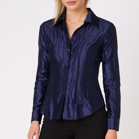 Beluva San Francisco Parker pleated crinkled button down blouse top size Small - Picture 1 of 8